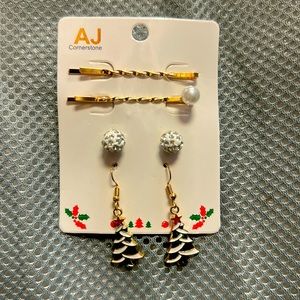 holiday gift includes Two pairs of earrings and two hair pins